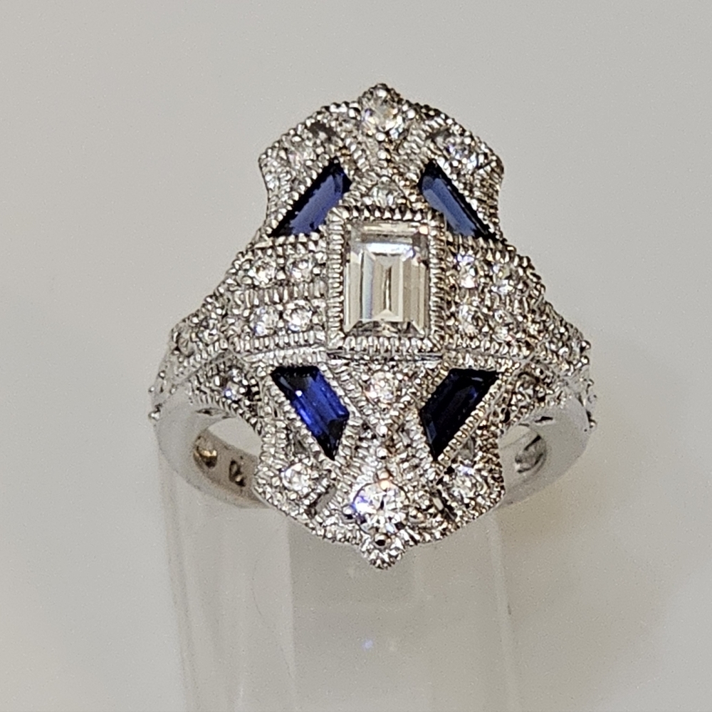 Beautiful Blue Sapphire & White Diamond Simulant Sterling Silver Ring Sz 6! - Picture 8 of 12